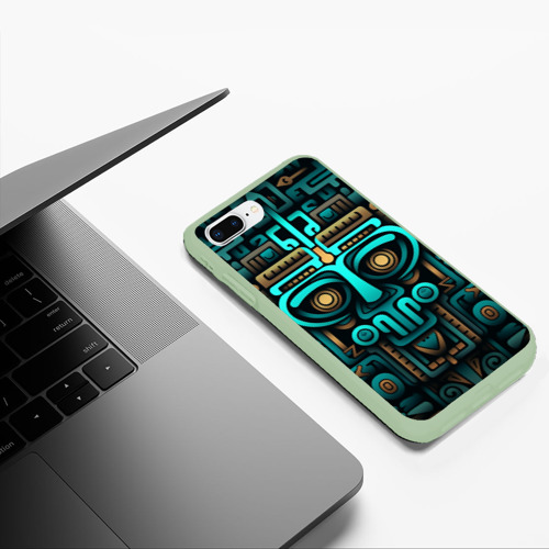 Чехол для iPhone 7Plus/8 Plus матовый Орнамент в ацтекском стиле, цвет салатовый - фото 5