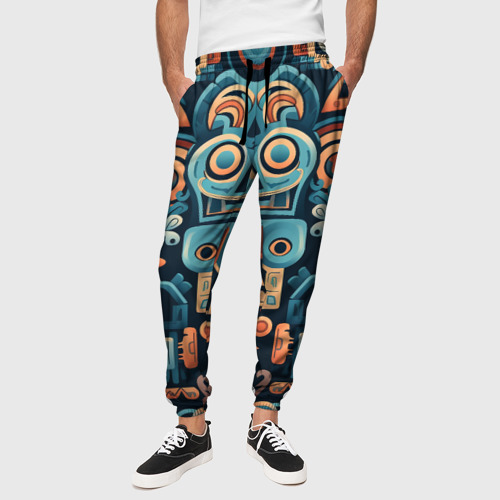 Мужские брюки 3D Симметричный абстрактный паттерн в ацтекском стиле, цвет 3D печать - фото 4