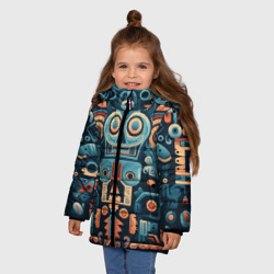 Зимняя куртка для девочек 3D Симметричный абстрактный паттерн в ацтекском стиле - фото 2