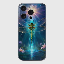 Чехол для iPhone 15 Pro Max силиконовый с защитой камеры Мистическая стрекоза