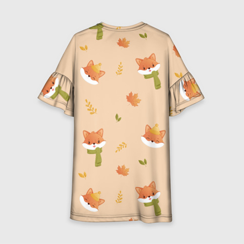 Детское платье 3D с принтом Лисички с листьями, вид сзади #1