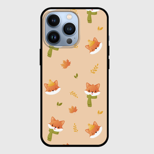 Чехол для iPhone 13 Pro с принтом Лисички с листьями, вид спереди #2