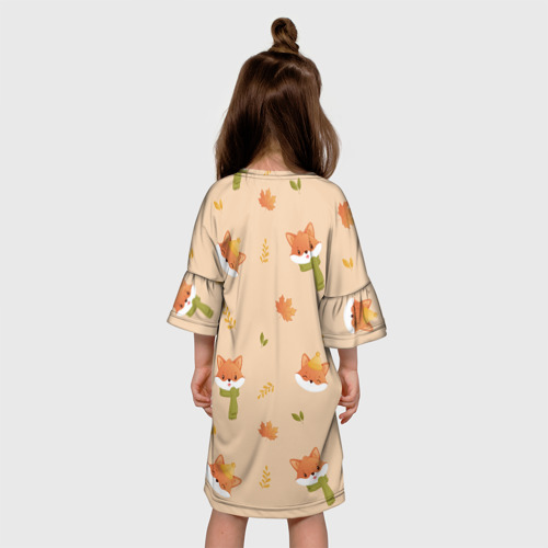 Детское платье 3D с принтом Лисички с листьями, вид сзади #2
