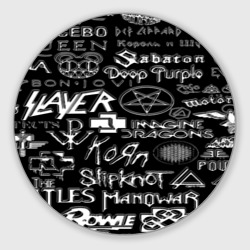 Круглый коврик для мышки Логотипы рок групп металические