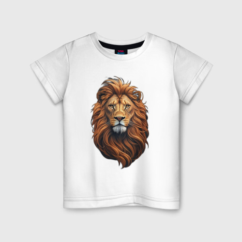 Детская футболка хлопок с принтом Лев - король диких зверей, вид спереди #2