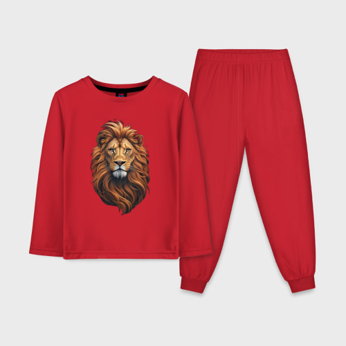 Детская пижама с лонгсливом хлопок с принтом Лев - король диких зверей, вид спереди #2