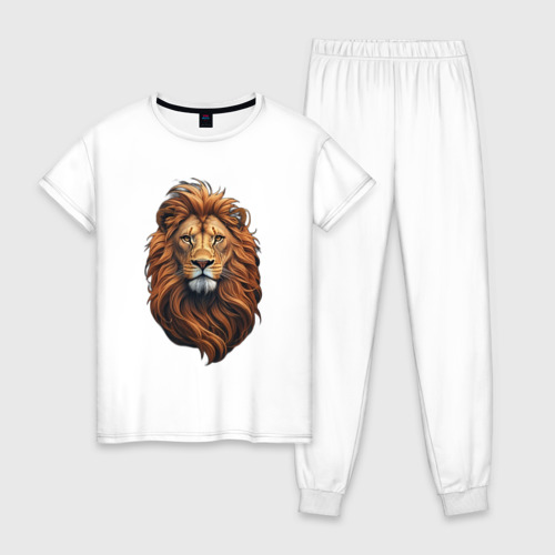 Женская пижама хлопок с принтом Лев - король диких зверей, вид спереди #2