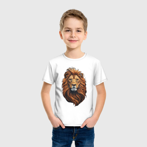 Детская футболка хлопок с принтом Лев - король диких зверей, фото на моделе #1