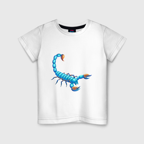 Детская футболка из хлопка с принтом Голубой скорпион, вид спереди №1