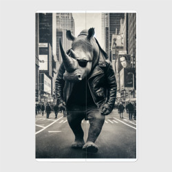 Магнитный плакат 2Х3 Могучий носорог житель Нью-Йорка - нейросеть