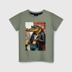 Детская футболка хлопок Крутой крокодил в Нью-Йорке - нейросеть