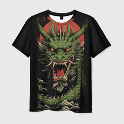 Мужская футболка 3D Зеленый дракон с открытой пастью