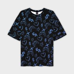 Мужская футболка oversize 3D Паттерн - неоновые голубые граффити