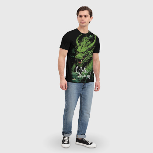 Мужская футболка 3D Год зеленого дракона  2024, цвет 3D печать - фото 5