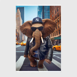 Магнитный плакат 2Х3 Funny elephant - a New Yorker - ai art