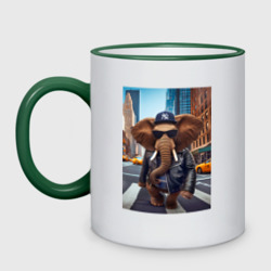 Кружка двухцветная Funny elephant - a New Yorker - ai art