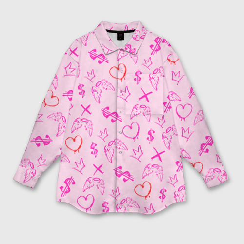 Женская рубашка оверсайз с принтом Паттерн - розовые граффити, вид спереди №1