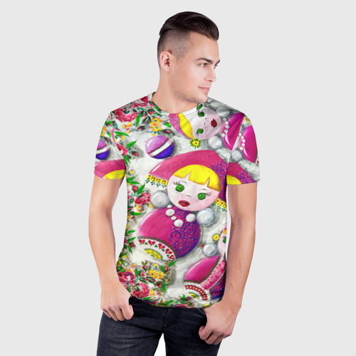Мужская футболка 3D Slim Неваляшки в кокошниках, цвет 3D печать - фото 3