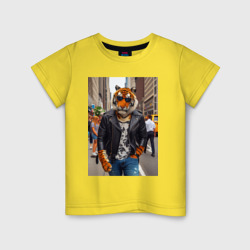 Детская футболка хлопок Cool tiger on the streets of New York - ai art