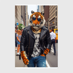 Магнитный плакат 2Х3 Cool tiger on the streets of New York - ai art