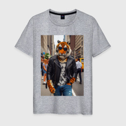 Мужская футболка хлопок Cool tiger on the streets of New York - ai art