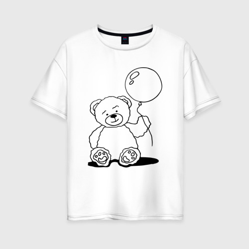 Женская футболка хлопок Oversize Мишка с воздушным шариком - раскраска, цвет белый