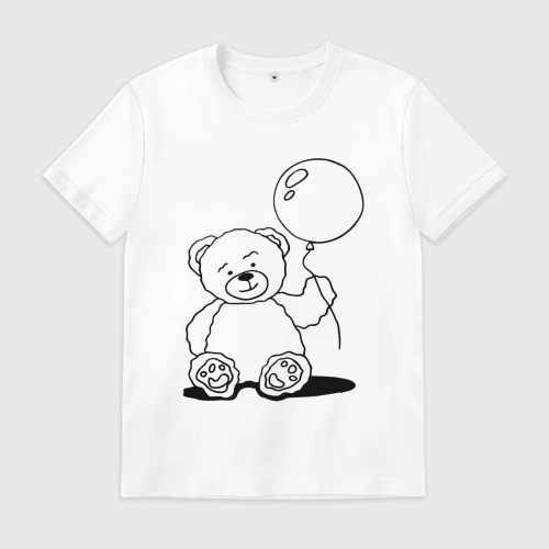Мужская футболка хлопок с принтом Мишка с воздушным шариком - раскраска, вид спереди #2