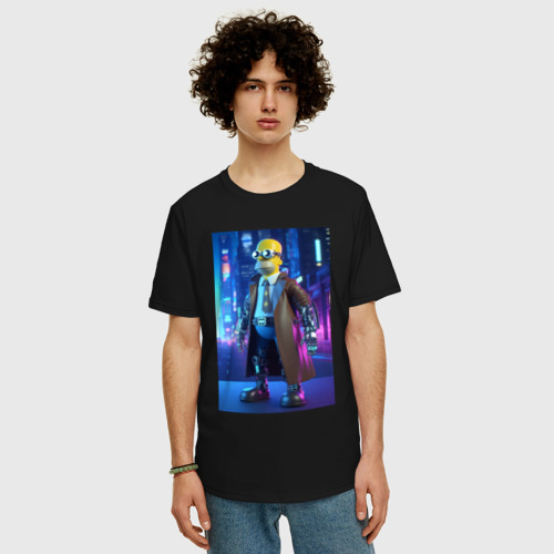 Мужская футболка хлопок Oversize Homer Simpson cyber detective ai art, цвет черный - фото 3