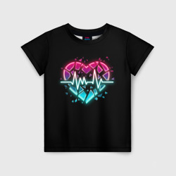 Детская футболка 3D Разбитое сердце с линией пульса со свечением