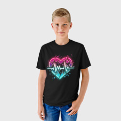 Детская футболка 3D Разбитое сердце с линией пульса со свечением - фото 2