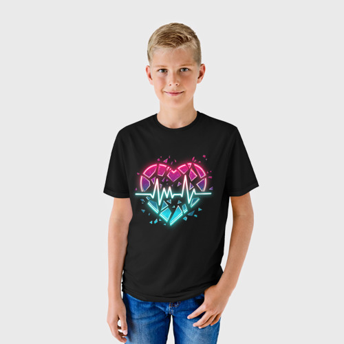 Детская футболка 3D Разбитое сердце с линией пульса со свечением, цвет 3D печать - фото 3