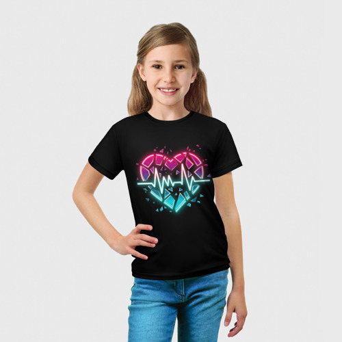 Детская футболка 3D Разбитое сердце с линией пульса со свечением, цвет 3D печать - фото 5