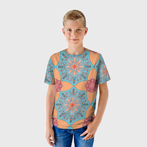 Детская футболка 3D с принтом Ажурный орнамент, фото на моделе #1