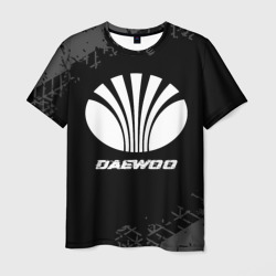 Мужская футболка 3D Daewoo speed на темном фоне со следами шин