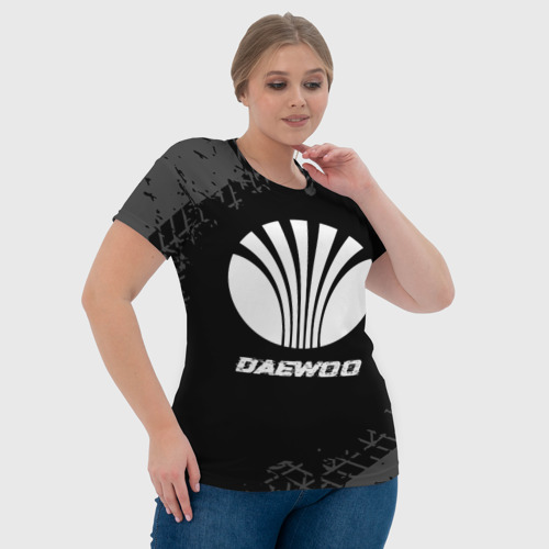 Женская футболка 3D Daewoo speed на темном фоне со следами шин, цвет 3D печать - фото 6