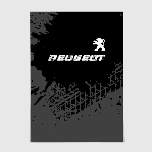 Постер Peugeot speed на темном фоне со следами шин посередине