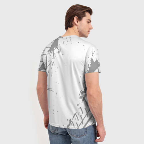 Мужская футболка 3D с принтом Chevrolet speed на светлом фоне со следами шин, вид сзади #2