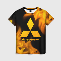 Женская футболка 3D Mitsubishi - gold gradient