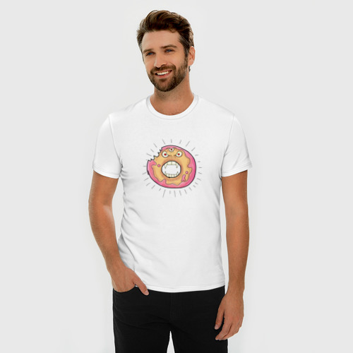 Мужская футболка хлопок Slim с принтом Пончик-монстр с тремя глазами, фото на моделе #1