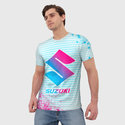 Мужская футболка 3D Suzuki neon gradient style - фото 2