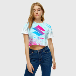 Женская футболка Crop-top 3D Suzuki neon gradient style - фото 2