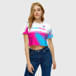 Женская футболка Crop-top 3D Chrysler neon gradient style посередине - фото 2