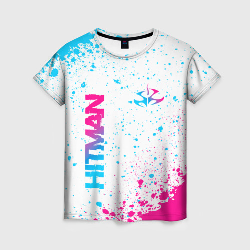 Женская футболка 3D Hitman neon gradient style вертикально, цвет 3D печать