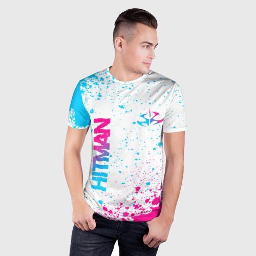 Мужская футболка 3D Slim Hitman neon gradient style вертикально, цвет 3D печать - фото 3