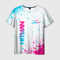 Мужская футболка 3D Hitman neon gradient style вертикально
