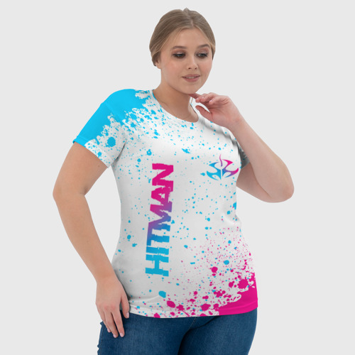 Женская футболка 3D Hitman neon gradient style вертикально, цвет 3D печать - фото 6