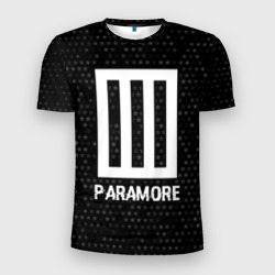 Мужская футболка 3D Slim Paramore glitch на темном фоне