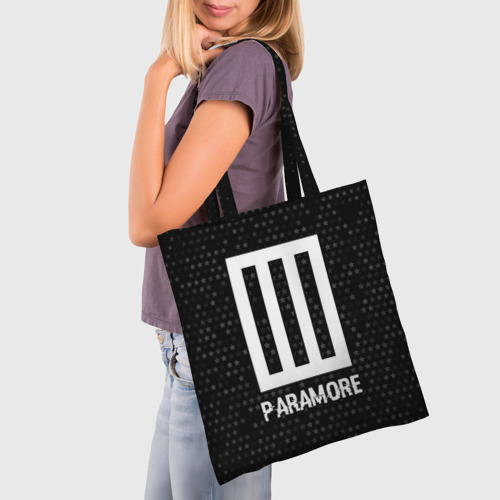 Шоппер 3D с принтом Paramore glitch на темном фоне, фото на моделе #1