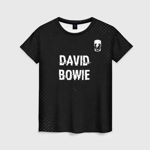 Женская футболка 3D с принтом David Bowie glitch на темном фоне посередине, вид спереди #2