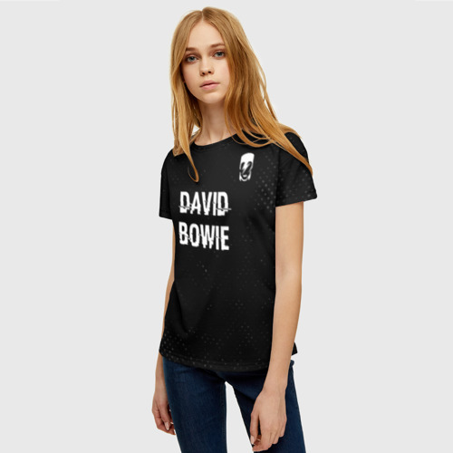 Женская футболка 3D с принтом David Bowie glitch на темном фоне посередине, фото на моделе #1